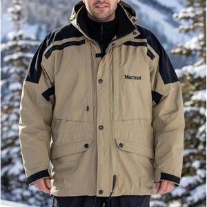 Marmot Men's Hooded Ski Parka Jacket Tan Black Insulated Gore-Tex XL Org$500